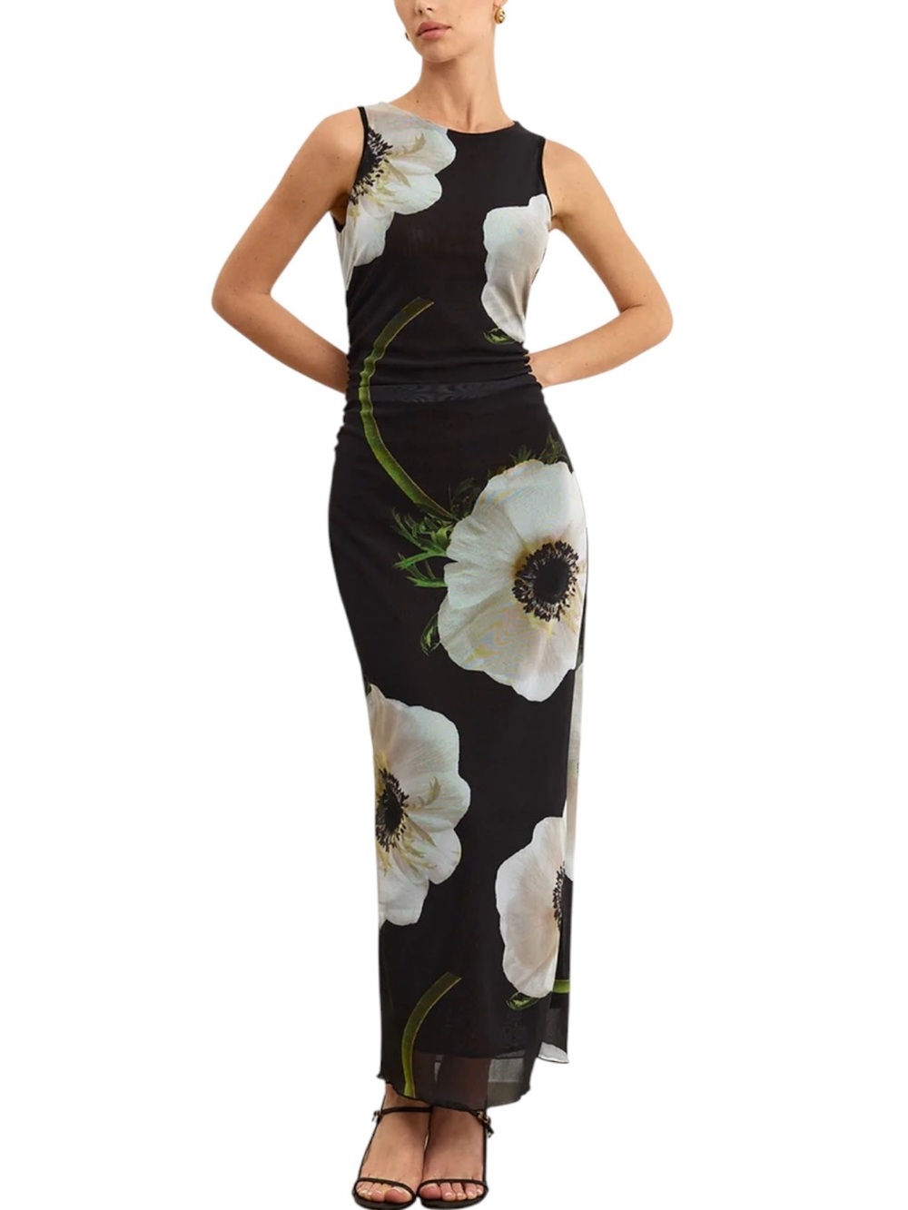 Commense Sheer Black Floral Maxi Dress NWT XS Flower Print